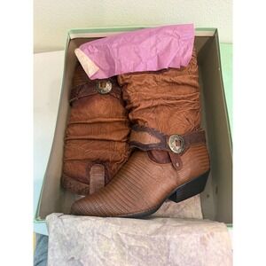 Rave Reviews Montgomery Ward Brown Slouch Western Cowboy Boots Concho Vintage 8M